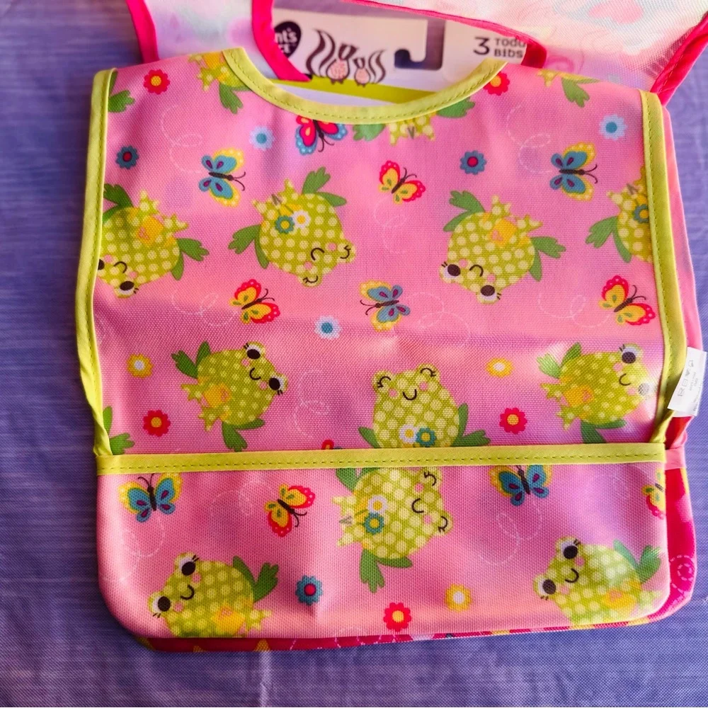 3 Colorful Toddler Bibs Water Resistant Crumb Catcher